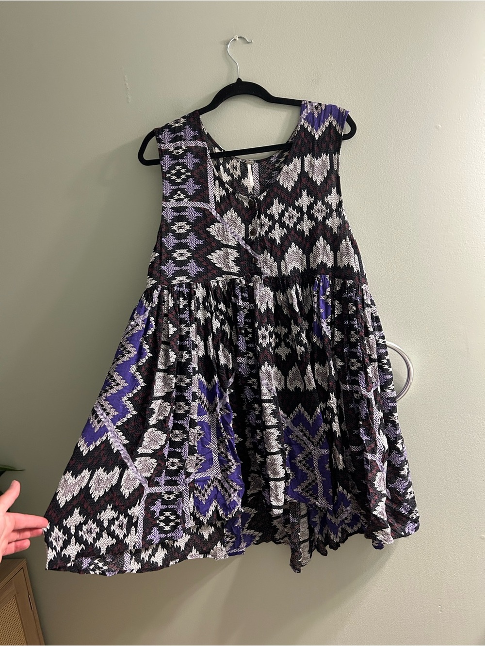 People "Take Me To Thailand" dress black and purple Aztec print lightweight